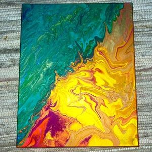 New handmade fluid art with metallics throughout. On 16” x 20” canvas